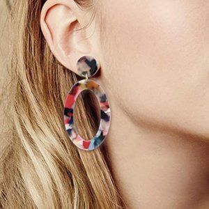 Mottled Resin Acrylic Dangle Hoop Like Earring
